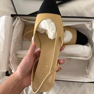 Beige  & Black Chanel Slingback flats